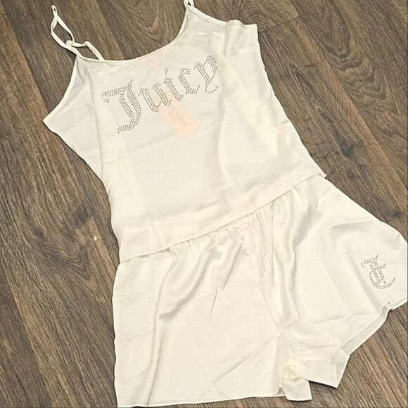 Juicy Couture Rhinestone Logo Satin PJ Set- White - Picture 4 of 7